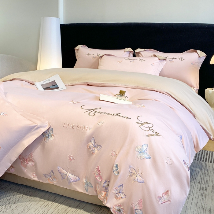 91家纺网 家纺一手货源 找家纺 （总）桃园 新款纯棉全棉长绒棉刺绣绣花高端礼盒蝶梦园系列四件套