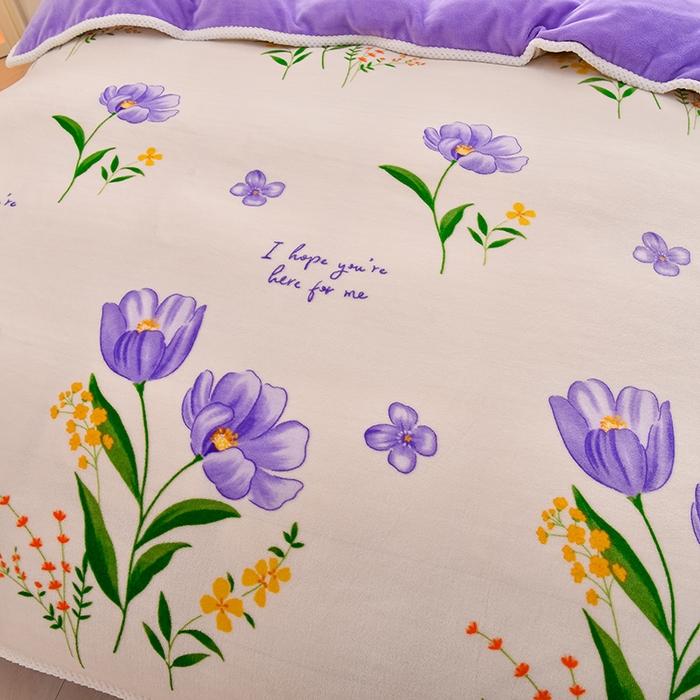 91家纺网 家纺一手货源 找家纺 牵依 2025新款直播床裙小清新印花牛奶绒四件套法兰绒四件套 郁金花海