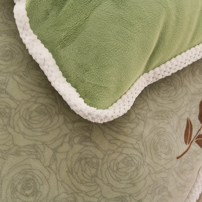 91家纺网 家纺一手货源 找家纺 牵依 2025新款直播床裙小清新印花牛奶绒四件套法兰绒四件套 香槟玫瑰-绿