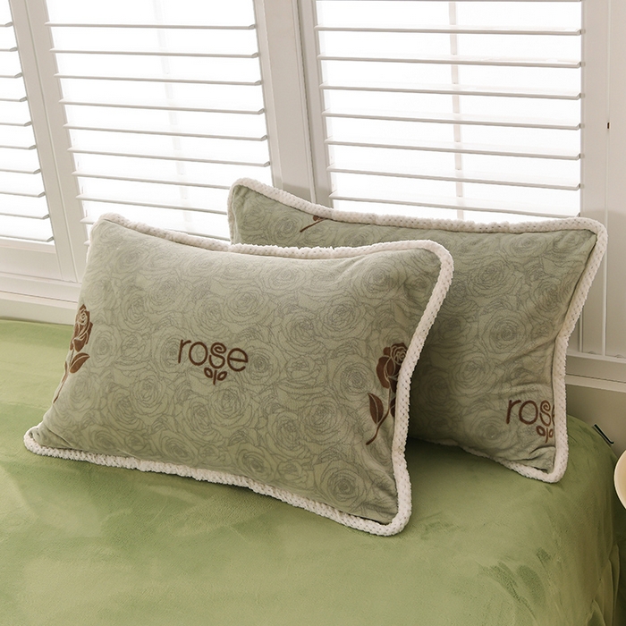 91家纺网 家纺一手货源 找家纺 牵依 2025新款直播床裙小清新印花牛奶绒四件套法兰绒四件套 香槟玫瑰-绿