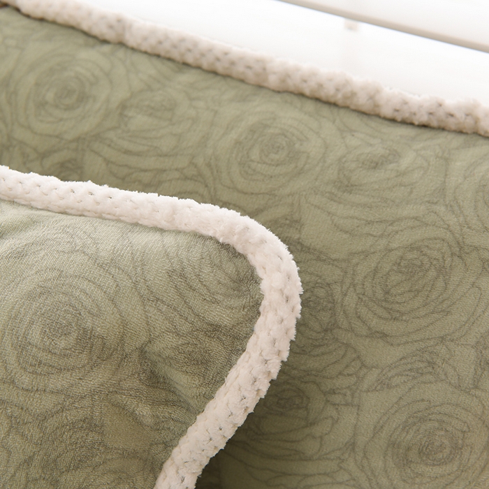 91家纺网 家纺一手货源 找家纺 牵依 2025新款直播床裙小清新印花牛奶绒四件套法兰绒四件套 香槟玫瑰-绿