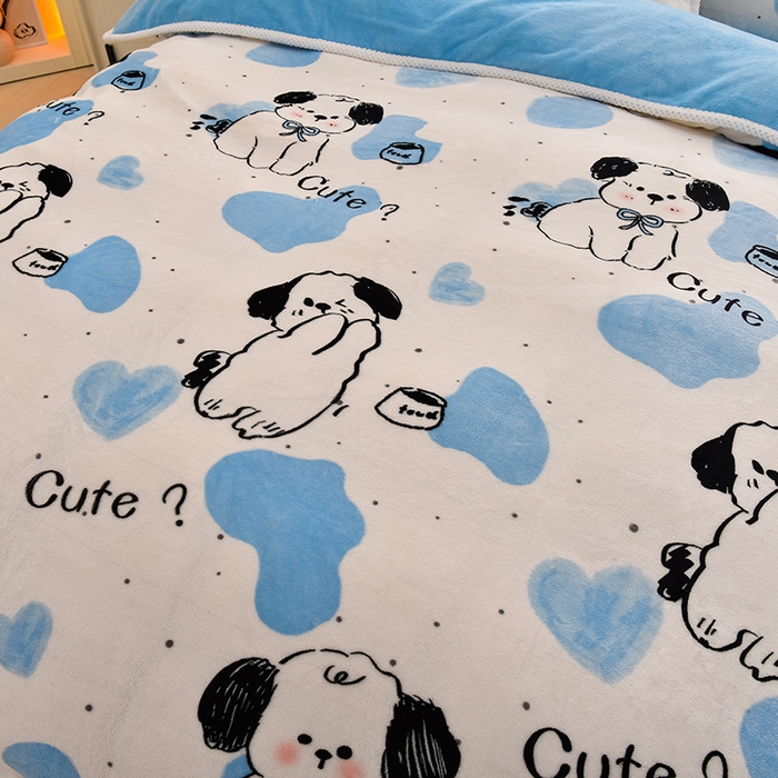 91家纺网 家纺一手货源 找家纺 牵依 2025新款直播床裙小清新印花牛奶绒四件套法兰绒四件套 幸运狗