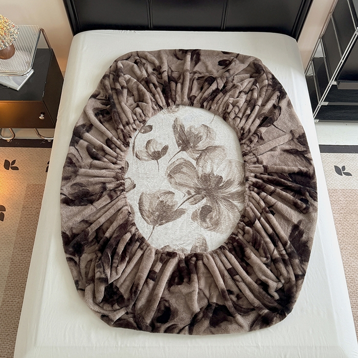 91家纺网 家纺一手货源 找家纺 慕梵家居 2025新款兔绒床笠单品单床笠床笠单件 墨庭芳菲-咖