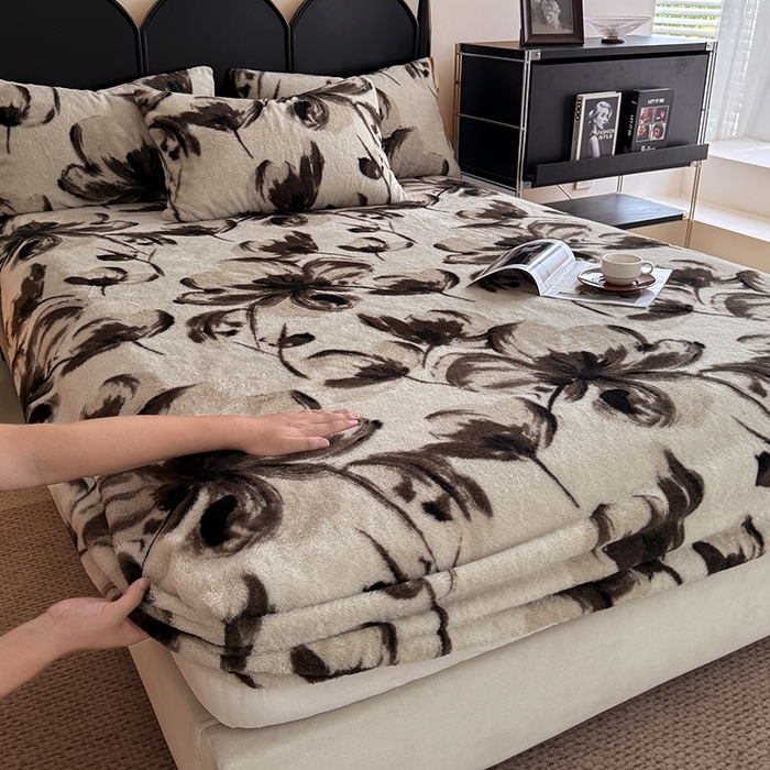 慕梵家居 2025新款兔绒床笠单品单床笠床笠单件 墨庭芳菲-米