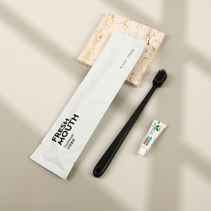 安力森/诚臻酒店用品 2025新款植物语三面封-全现货（酒店）系列-白膜三面封 白膜黑牙刷-2000/箱 白膜三面封