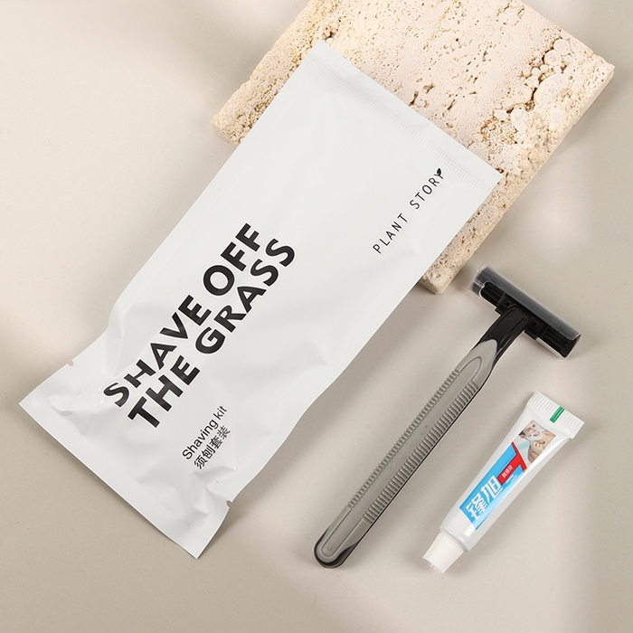 安力森/诚臻酒店用品 2025新款植物语三面封-全现货（酒店）系列-白膜三面封 白膜注胶剃须刀-单件 白膜三面封