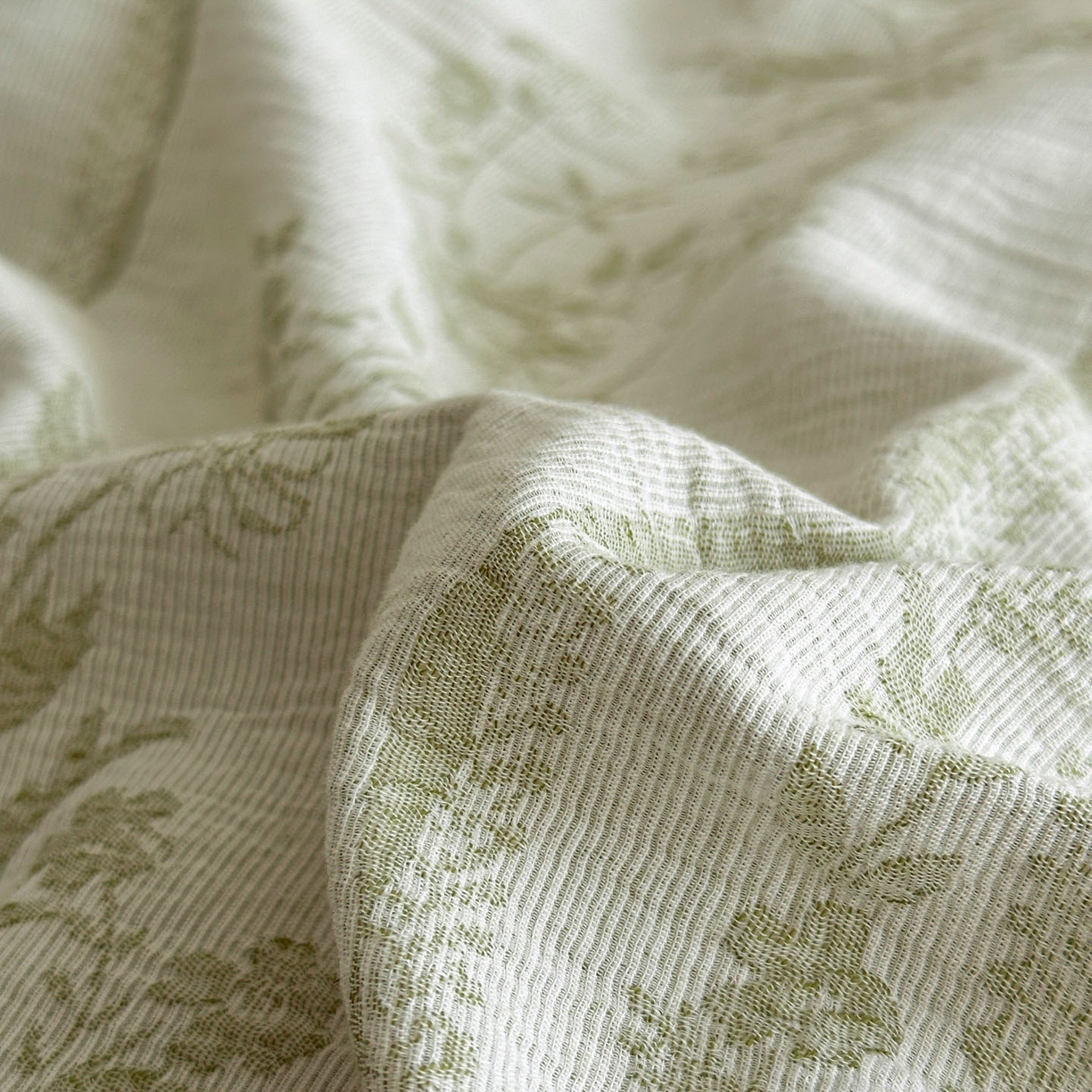 91家纺网 家纺一手货源 找家纺 慕尚家纺 2025新款全棉提花皱皱纱四件套 柔茵-草绿