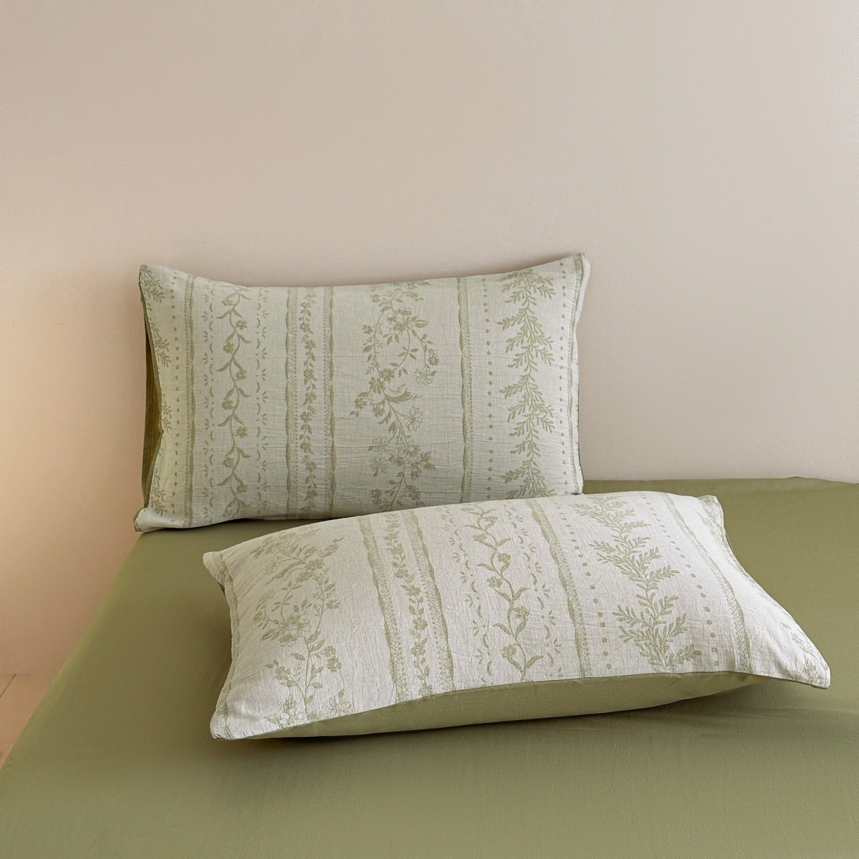 91家纺网 家纺一手货源 找家纺 慕尚家纺 2025新款全棉提花皱皱纱四件套 柔茵-草绿