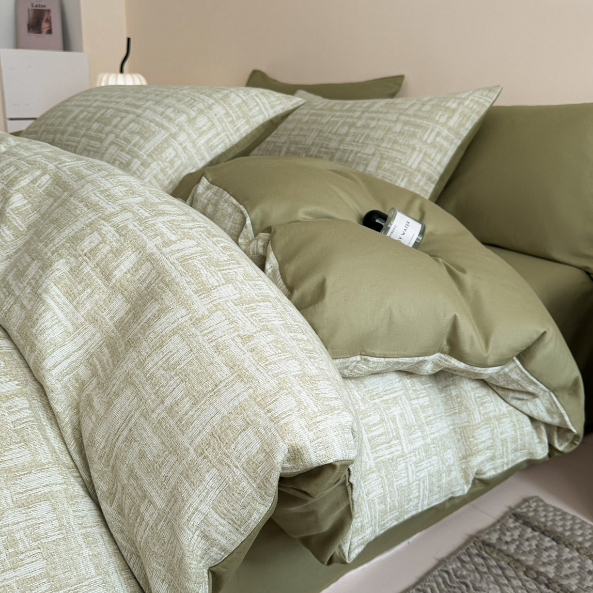 慕尚家纺 2025新款全棉提花皱皱纱四件套 格纹-草绿