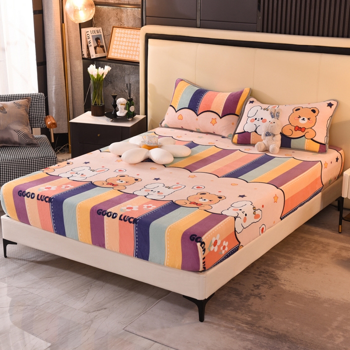 91家纺网 家纺一手货源 找家纺 518家纺 2025新款高克重印花牛奶绒单床笠可定制 七彩花园