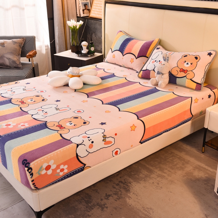 91家纺网 家纺一手货源 找家纺 518家纺 2025新款高克重印花牛奶绒单床笠可定制 七彩花园