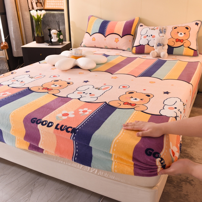 91家纺网 家纺一手货源 找家纺 518家纺 2025新款高克重印花牛奶绒单床笠可定制 七彩花园