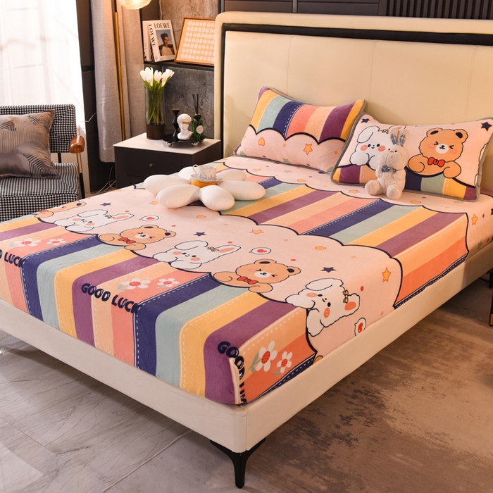 91家纺网 家纺一手货源 找家纺 518家纺 2025新款高克重印花牛奶绒单床笠可定制 七彩花园