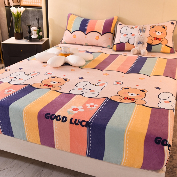 91家纺网 家纺一手货源 找家纺 518家纺 2025新款高克重印花牛奶绒单床笠可定制 七彩花园