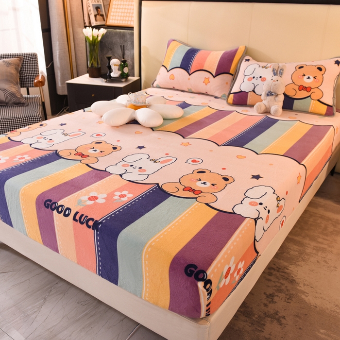 91家纺网 家纺一手货源 找家纺 518家纺 2025新款高克重印花牛奶绒单床笠可定制 七彩花园