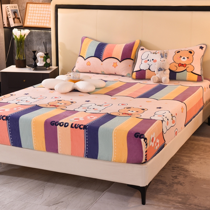 91家纺网 家纺一手货源 找家纺 518家纺 2025新款高克重印花牛奶绒单床笠可定制 七彩花园