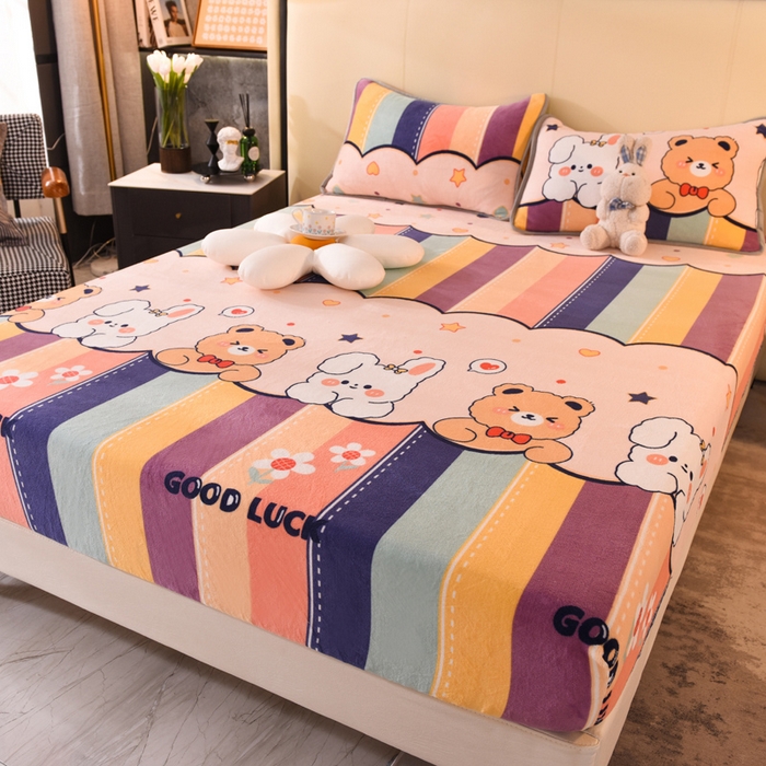 91家纺网 家纺一手货源 找家纺 518家纺 2025新款高克重印花牛奶绒单床笠可定制 七彩花园