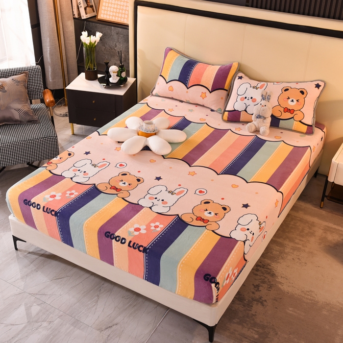 91家纺网 家纺一手货源 找家纺 518家纺 2025新款高克重印花牛奶绒单床笠可定制 七彩花园