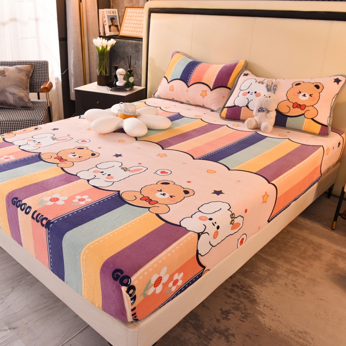 91家纺网 家纺一手货源 找家纺 518家纺 2025新款高克重印花牛奶绒单床笠可定制 七彩花园