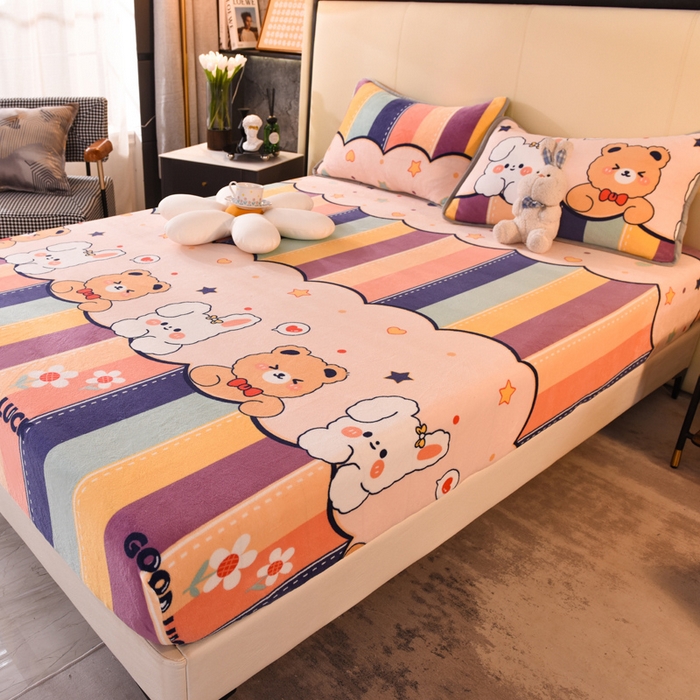 91家纺网 家纺一手货源 找家纺 518家纺 2025新款高克重印花牛奶绒单床笠可定制 七彩花园