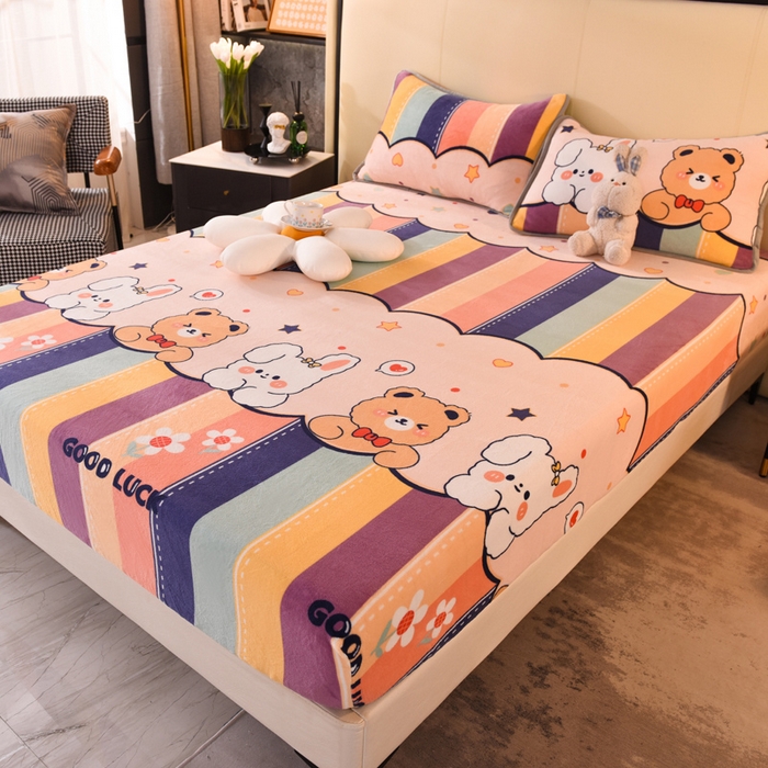 91家纺网 家纺一手货源 找家纺 518家纺 2025新款高克重印花牛奶绒单床笠可定制 七彩花园