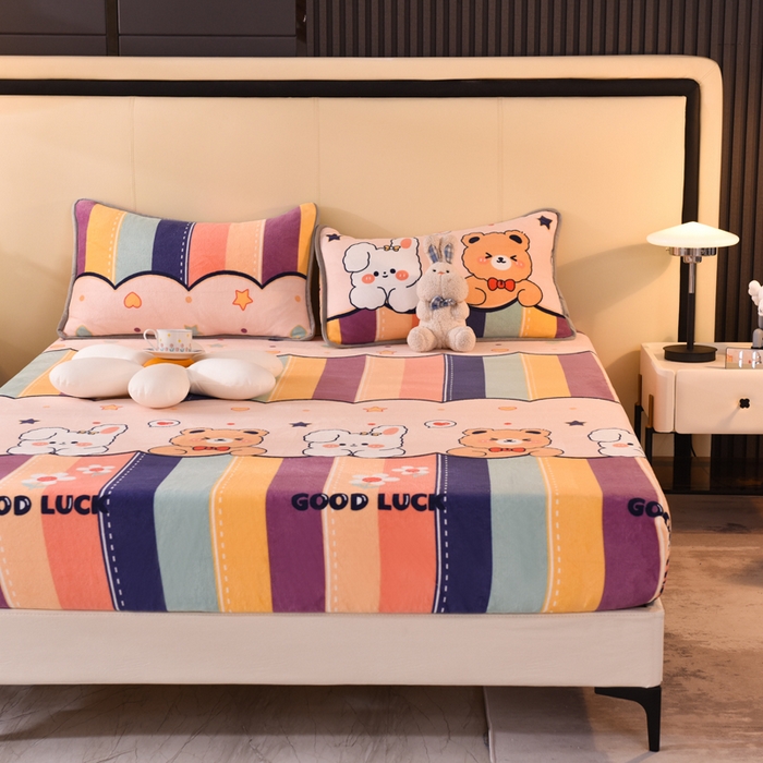 91家纺网 家纺一手货源 找家纺 518家纺 2025新款高克重印花牛奶绒单床笠可定制 七彩花园