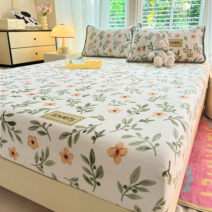 91家纺网 家纺一手货源 找家纺 518家纺 2025新款高克重印花牛奶绒单床笠可定制 青柠薄荷