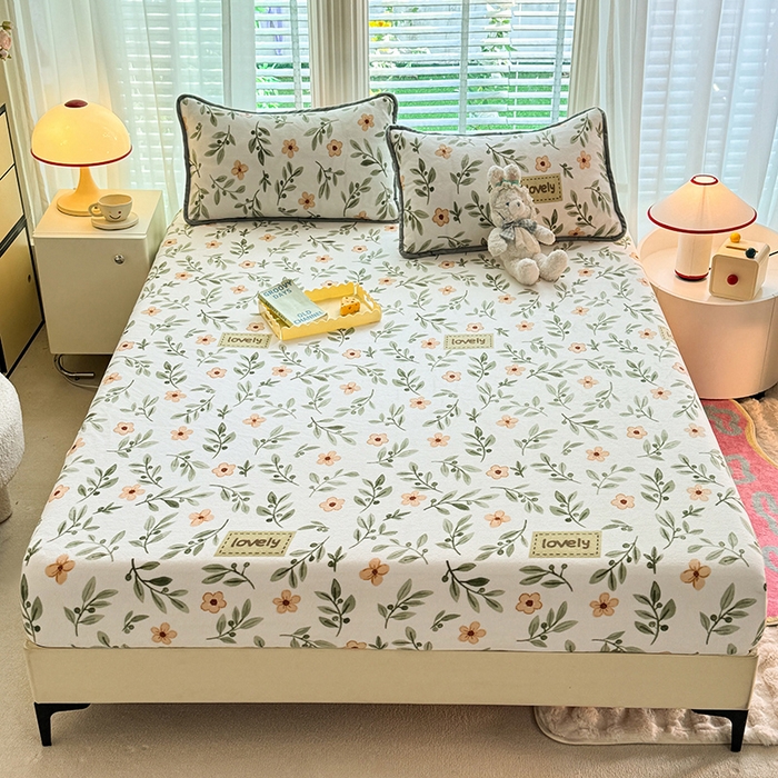 91家纺网 家纺一手货源 找家纺 518家纺 2025新款高克重印花牛奶绒单床笠可定制 青柠薄荷