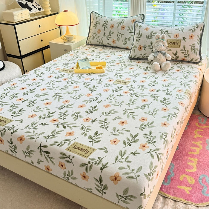 91家纺网 家纺一手货源 找家纺 518家纺 2025新款高克重印花牛奶绒单床笠可定制 青柠薄荷