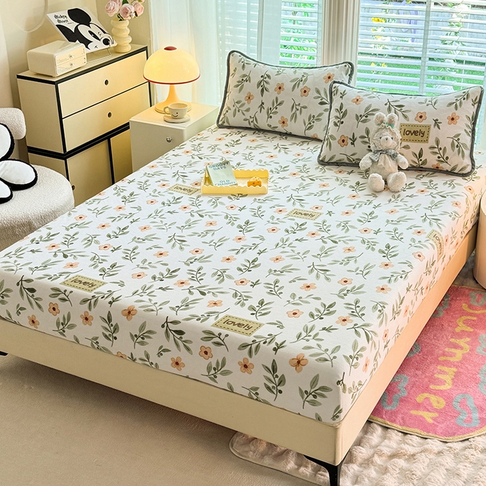 91家纺网 家纺一手货源 找家纺 518家纺 2025新款高克重印花牛奶绒单床笠可定制 青柠薄荷