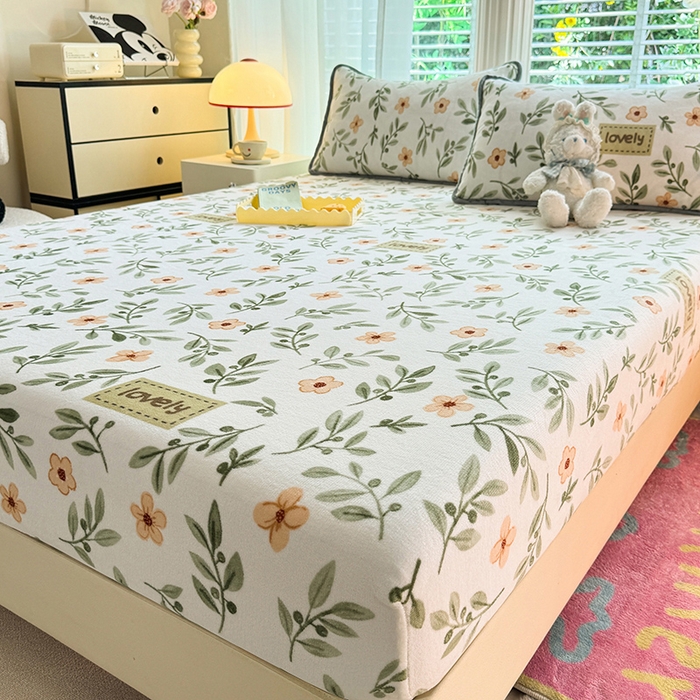 91家纺网 家纺一手货源 找家纺 518家纺 2025新款高克重印花牛奶绒单床笠可定制 青柠薄荷