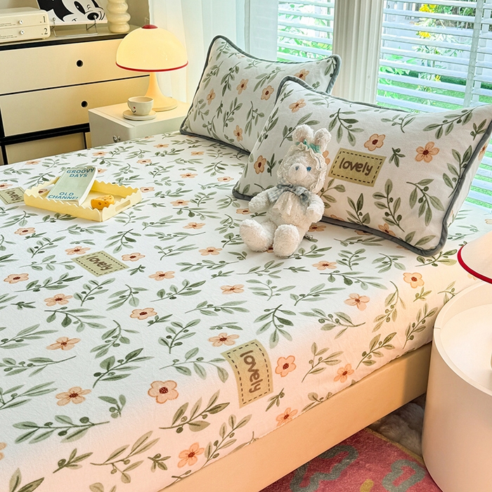 91家纺网 家纺一手货源 找家纺 518家纺 2025新款高克重印花牛奶绒单床笠可定制 青柠薄荷