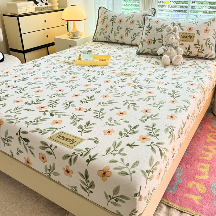 91家纺网 家纺一手货源 找家纺 518家纺 2025新款高克重印花牛奶绒单床笠可定制 青柠薄荷