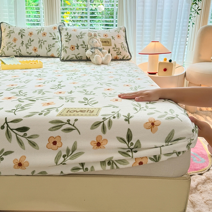 91家纺网 家纺一手货源 找家纺 518家纺 2025新款高克重印花牛奶绒单床笠可定制 青柠薄荷