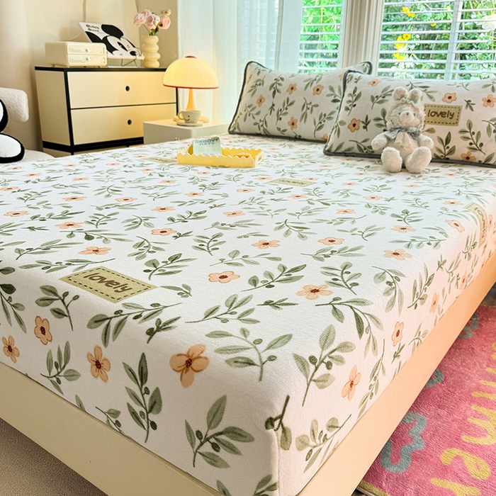 91家纺网 家纺一手货源 找家纺 518家纺 2025新款高克重印花牛奶绒单床笠可定制 青柠薄荷