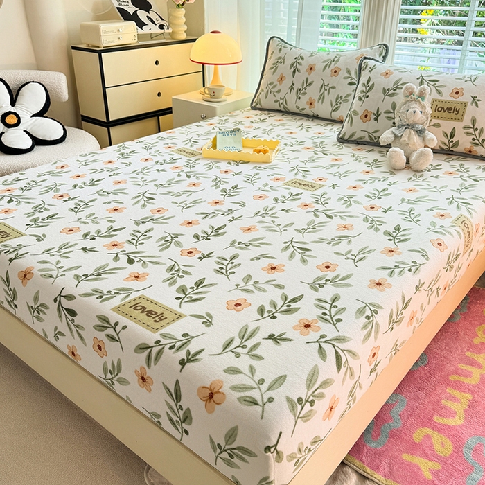 91家纺网 家纺一手货源 找家纺 518家纺 2025新款高克重印花牛奶绒单床笠可定制 青柠薄荷