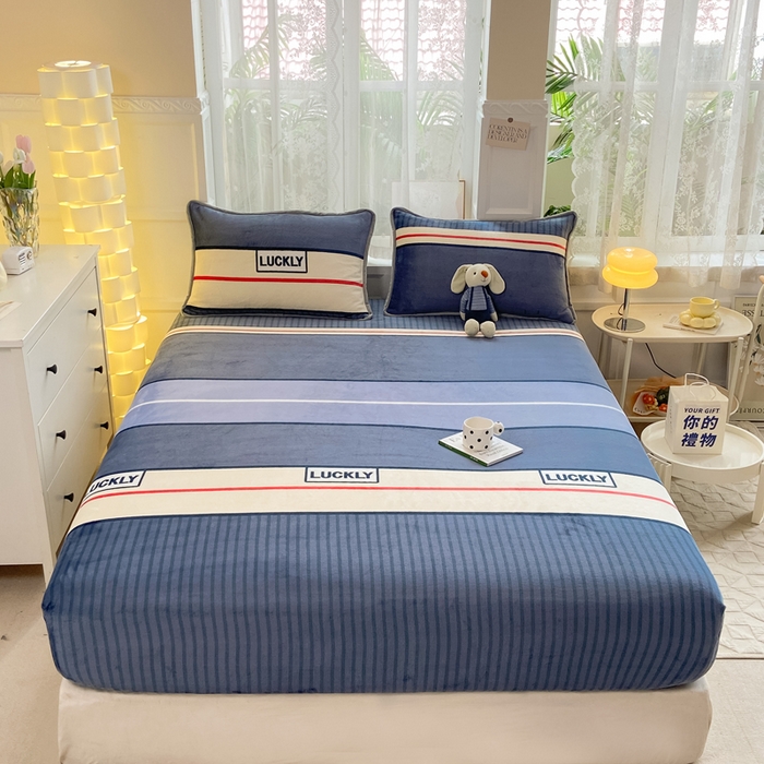 91家纺网 家纺一手货源 找家纺 518家纺 2025新款高克重印花牛奶绒单床笠可定制 清风韵律