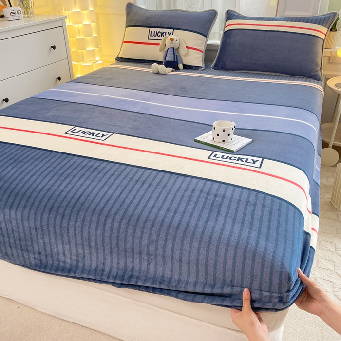 91家纺网 家纺一手货源 找家纺 518家纺 2025新款高克重印花牛奶绒单床笠可定制 清风韵律