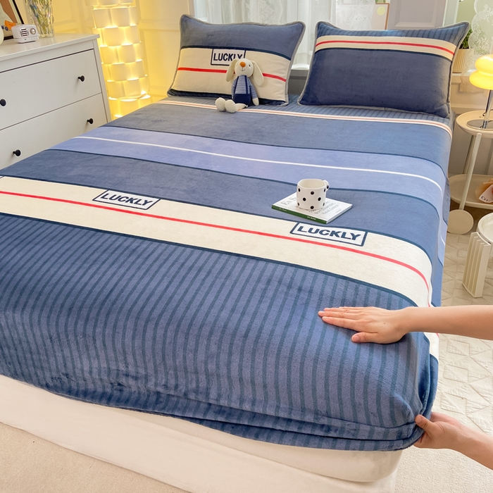 518家纺 2025新款高克重印花牛奶绒单床笠可定制 清风韵律