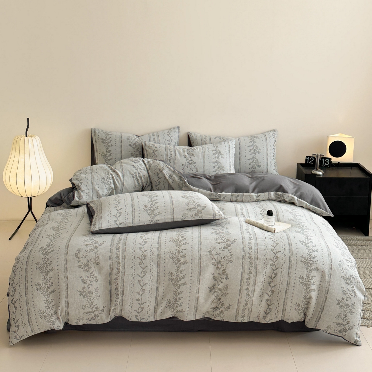 91家纺网 家纺一手货源 找家纺 慕尚家纺 2025新款全棉提花皱皱纱四件套 柔茵-灰