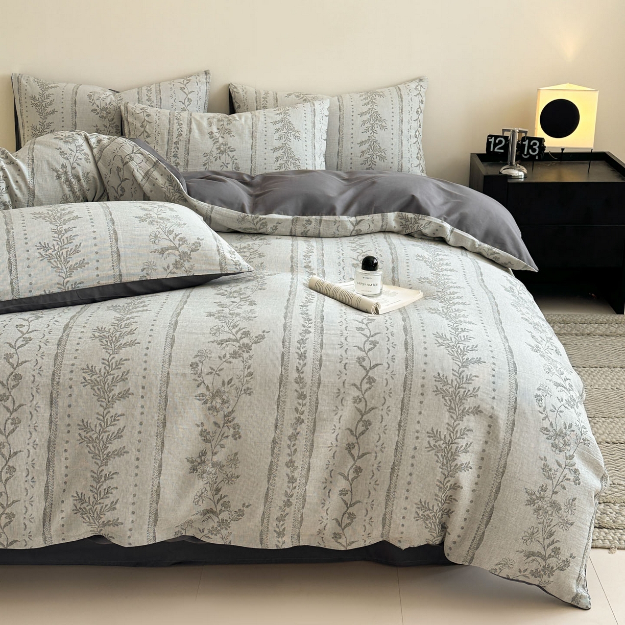 91家纺网 家纺一手货源 找家纺 慕尚家纺 2025新款全棉提花皱皱纱四件套 柔茵-灰