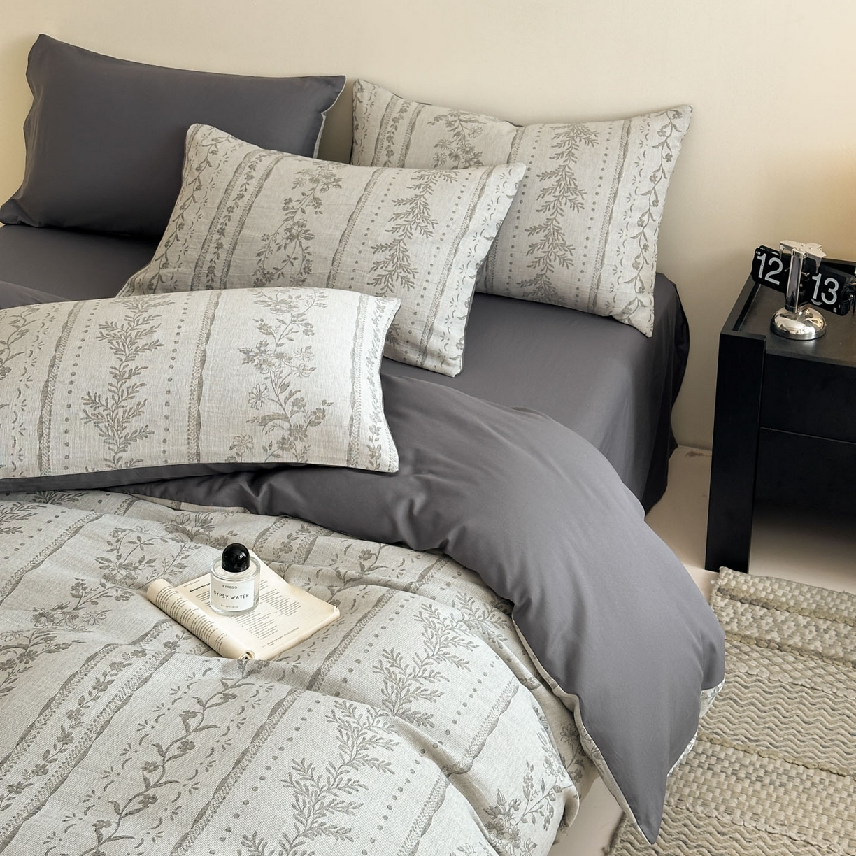 91家纺网 家纺一手货源 找家纺 慕尚家纺 2025新款全棉提花皱皱纱四件套 柔茵-灰