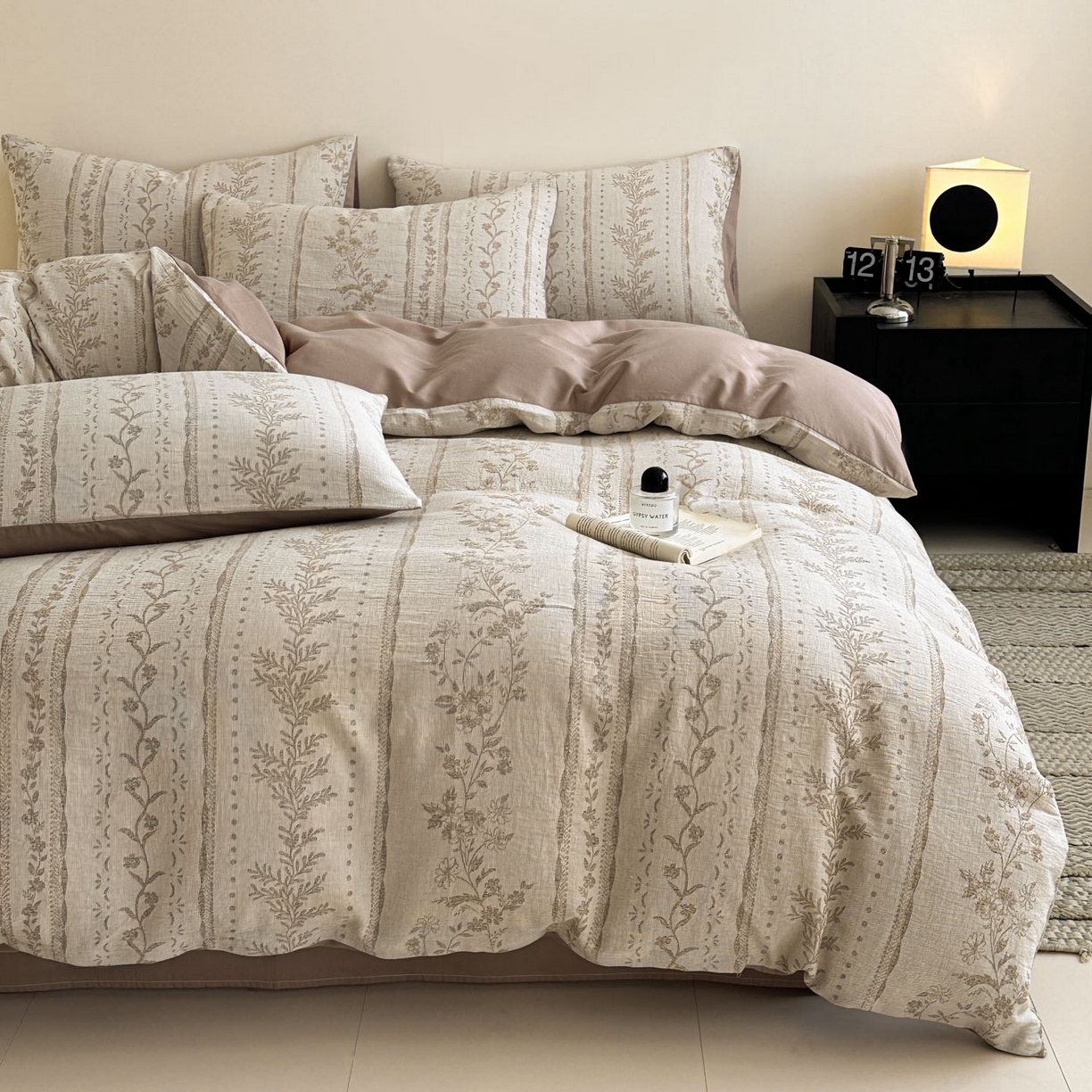 91家纺网 家纺一手货源 找家纺 慕尚家纺 2025新款全棉提花皱皱纱四件套 柔茵-卡其