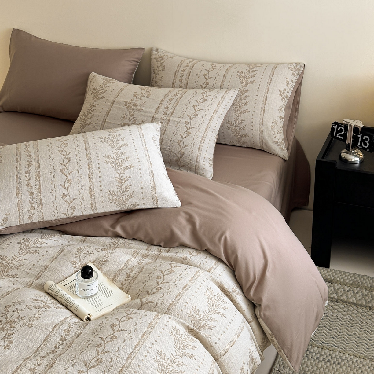 91家纺网 家纺一手货源 找家纺 慕尚家纺 2025新款全棉提花皱皱纱四件套 柔茵-卡其