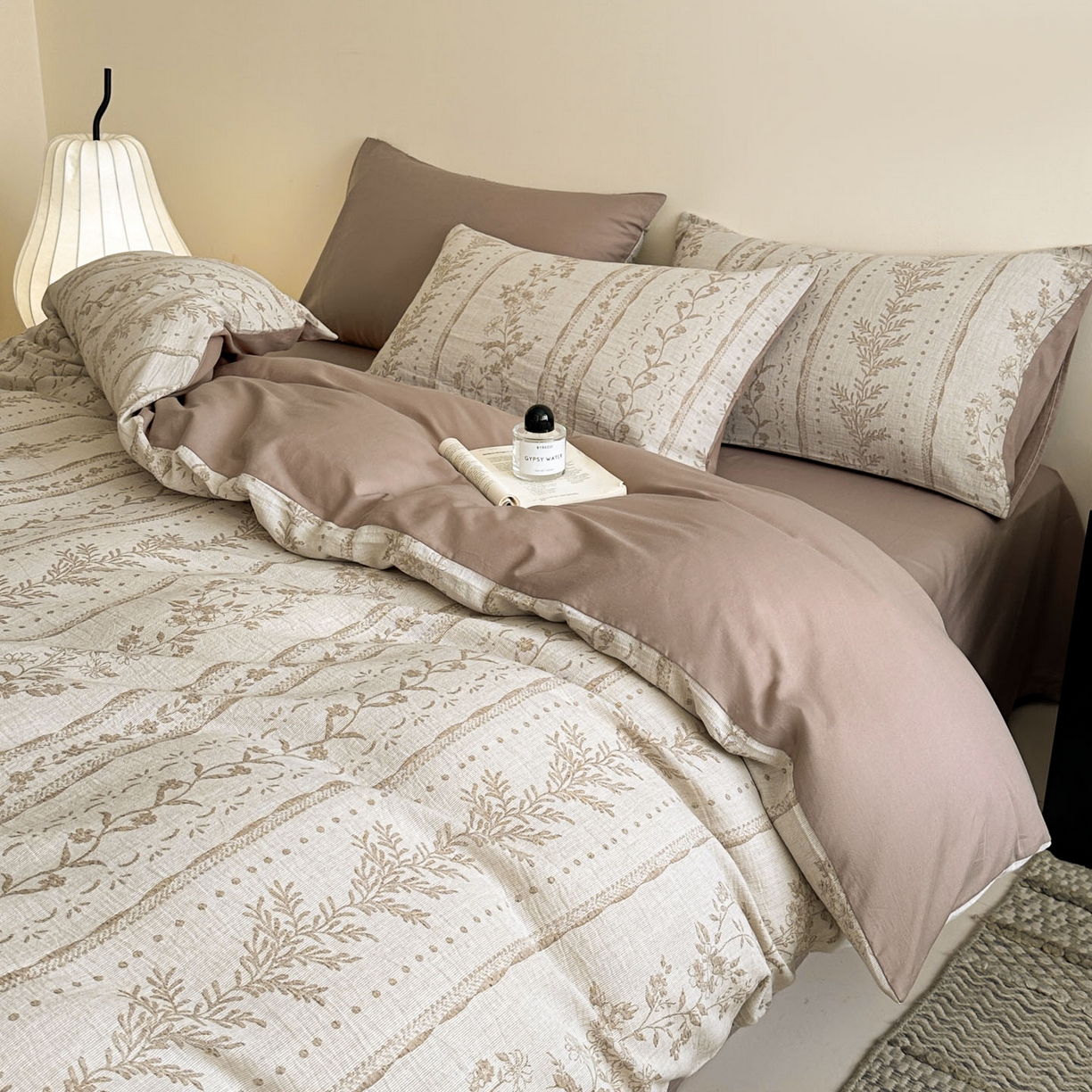 91家纺网 家纺一手货源 找家纺 慕尚家纺 2025新款全棉提花皱皱纱四件套 柔茵-卡其