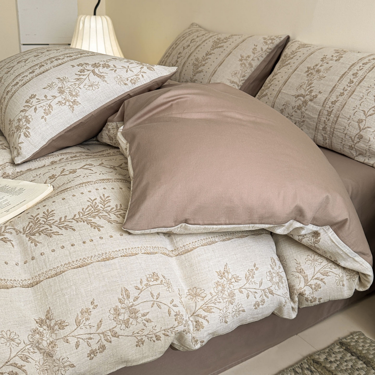 91家纺网 家纺一手货源 找家纺 慕尚家纺 2025新款全棉提花皱皱纱四件套 柔茵-卡其