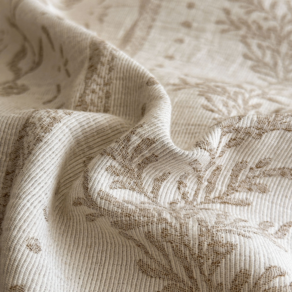 91家纺网 家纺一手货源 找家纺 慕尚家纺 2025新款全棉提花皱皱纱四件套 柔茵-卡其