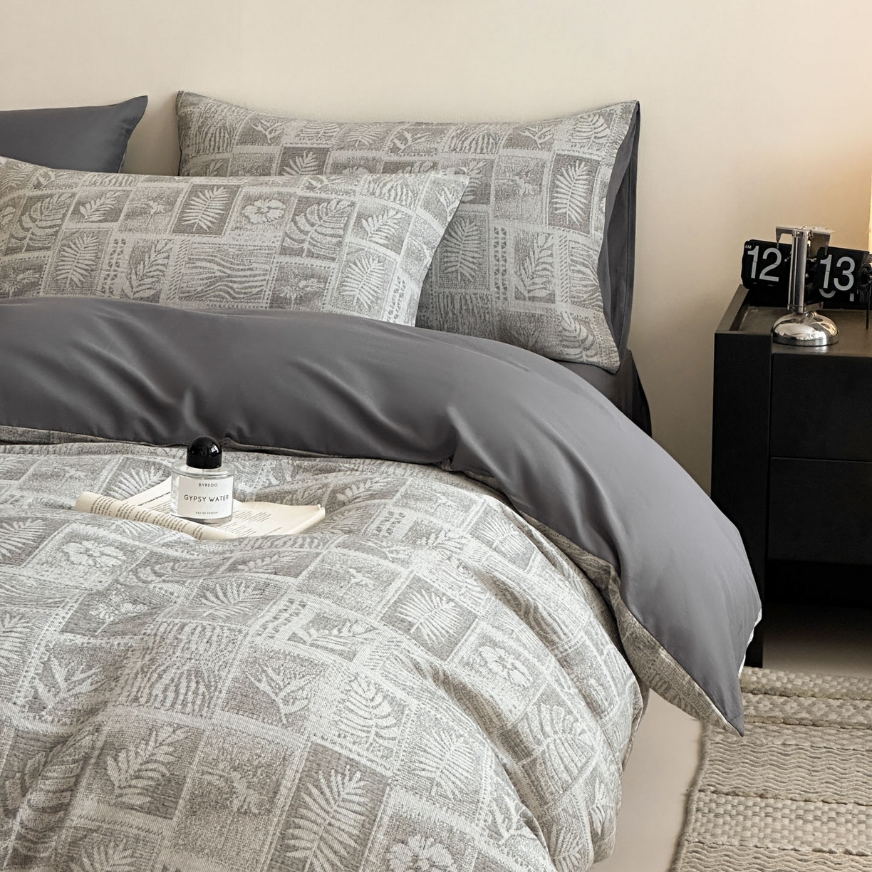 91家纺网 家纺一手货源 找家纺 慕尚家纺 2025新款全棉提花皱皱纱四件套 消消乐-灰