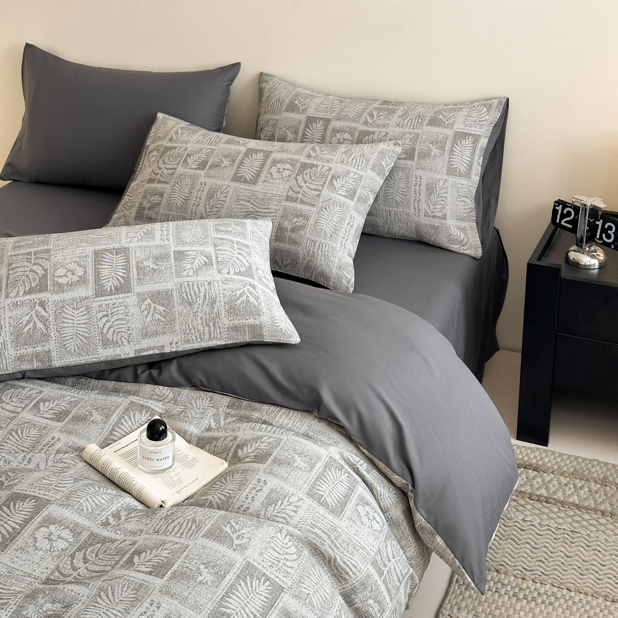 91家纺网 家纺一手货源 找家纺 慕尚家纺 2025新款全棉提花皱皱纱四件套 消消乐-灰