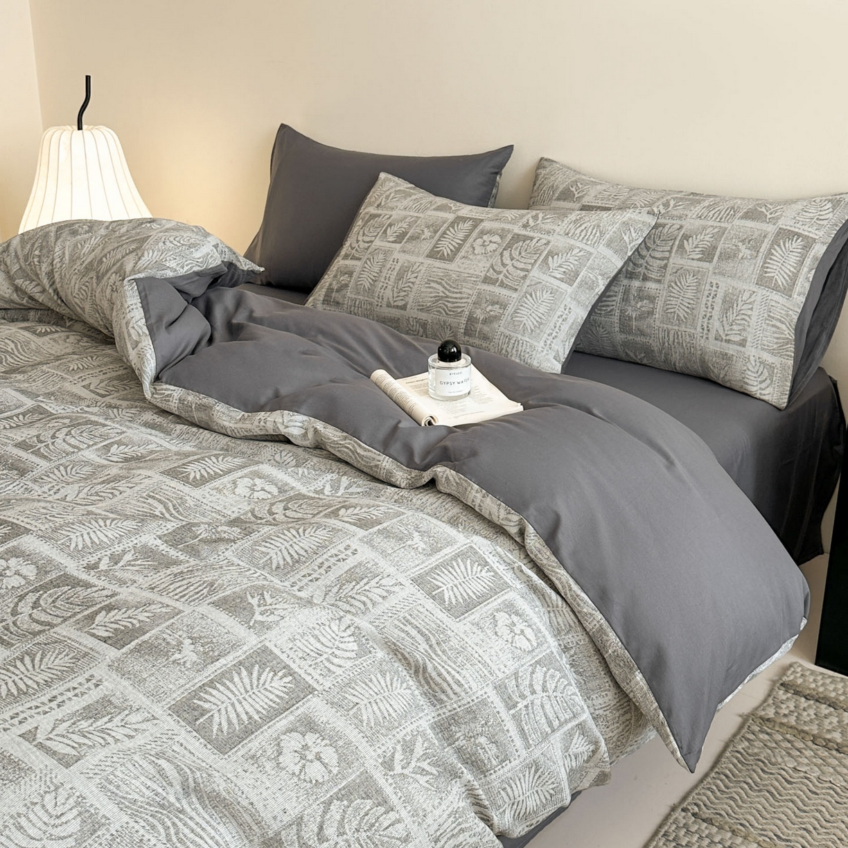 91家纺网 家纺一手货源 找家纺 慕尚家纺 2025新款全棉提花皱皱纱四件套 消消乐-灰